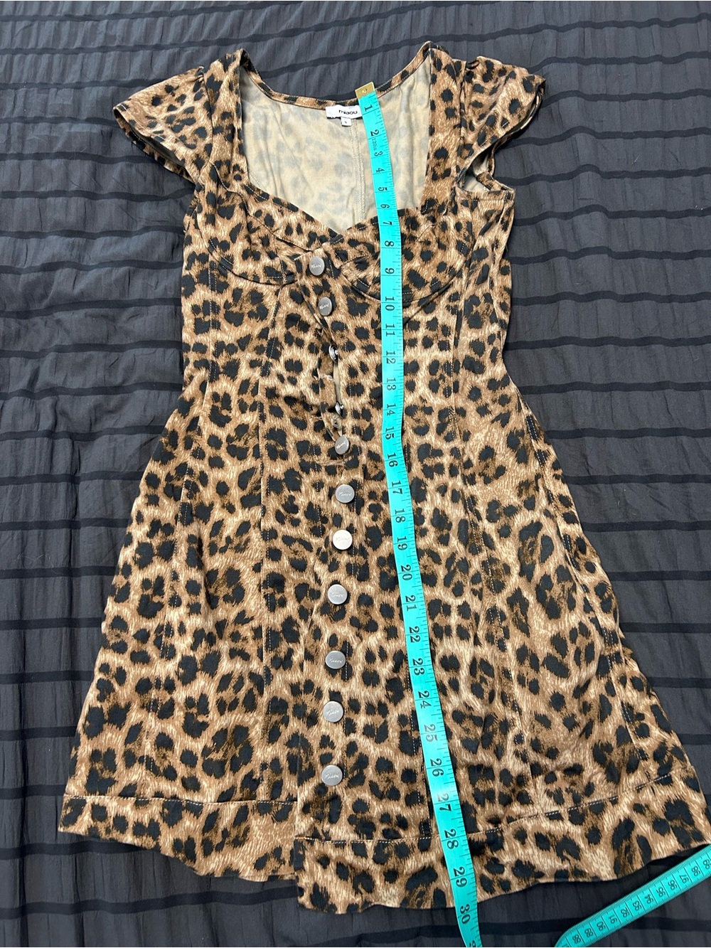 MIAOU Leopard Print Button-Front Mini Dress - Tan/Black - Picture 4 of 5